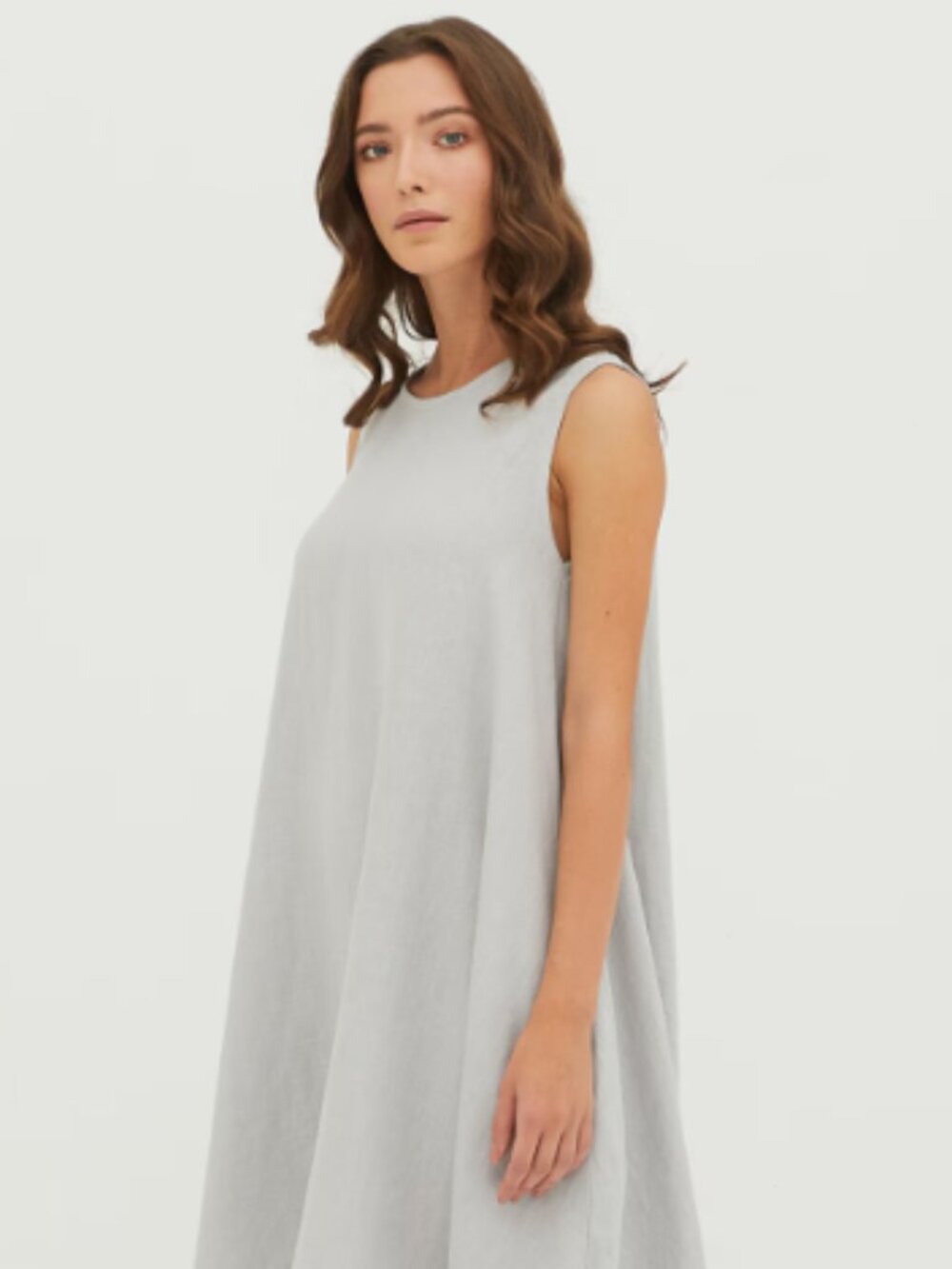 120% Lino Summer Maxi Sleeveless Ribbon Tie Dress